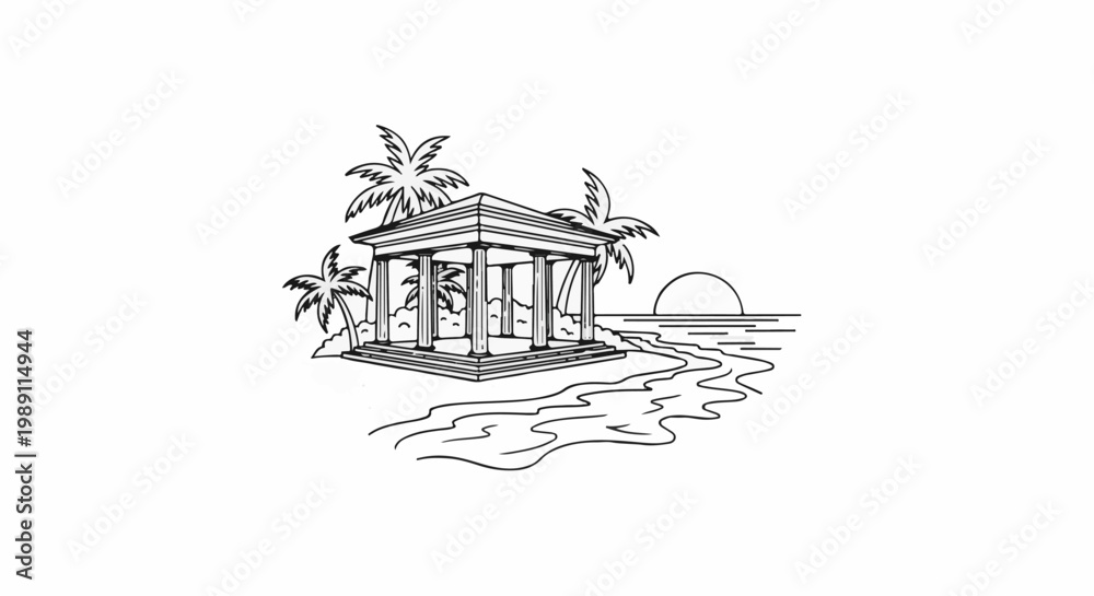 Naklejka premium Classical structure on tropical beach at sunset