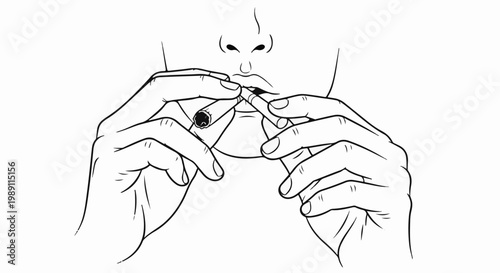 Close-up illustration of hands holding and lighting a cigarette near a mouth