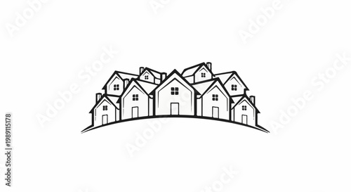 Cluster of simple houses on a curved line