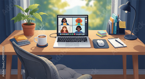 A businessman works on a laptop at a desk with a monitor and keyboard in a modern office interior featuring a window and professional furniture
