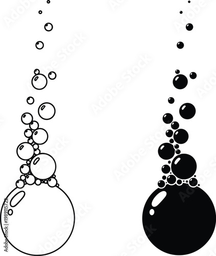 Bubbles silhouette set, abstract liquid foam circles rising effect, water splash design isolated on white background, minimal vector illustration