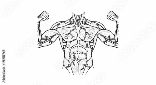 Detailed anatomical illustration of a toned male torso and arms