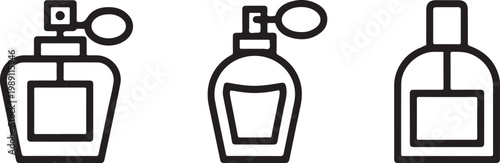Minimalist Perfume Bottle and Fragrance Spray Line Icon Set vector design on transparent background.