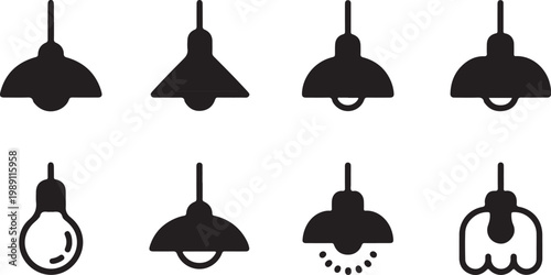 Set of Modern Minimalist Interior Hanging Lamp and Pendant Light Icons