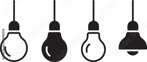 Minimalist Light Bulb and Hanging Lamp Vector Icon Collection