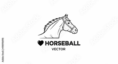 Elegant horse head with mane and bridle, accompanied by text