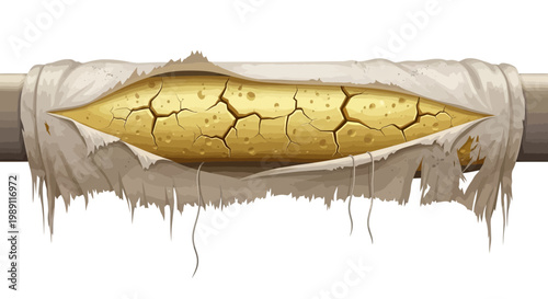 Cracked Gold Nugget Hidden Under Ripped Fabric