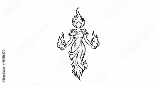 Female form with flowing flames for hair, arms, and lower body