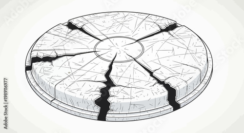 Cracked stone disc with radiating lines and dark fissures
