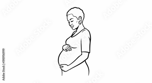 Elegant line drawing of a pregnant woman looking down tenderly