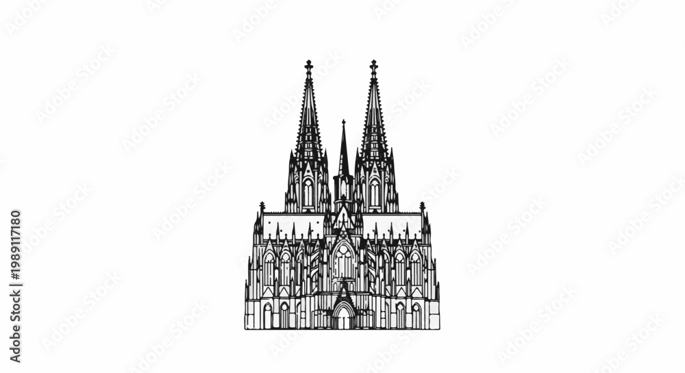 Obraz premium Detailed line drawing of a large, ornate Gothic cathedral with twin spires
