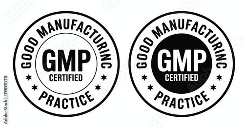 GMP Certified Good Manufacturing Practice Black Vector Icon