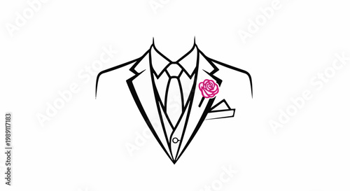 Elegant suit with a pink rose boutonniere on lapel