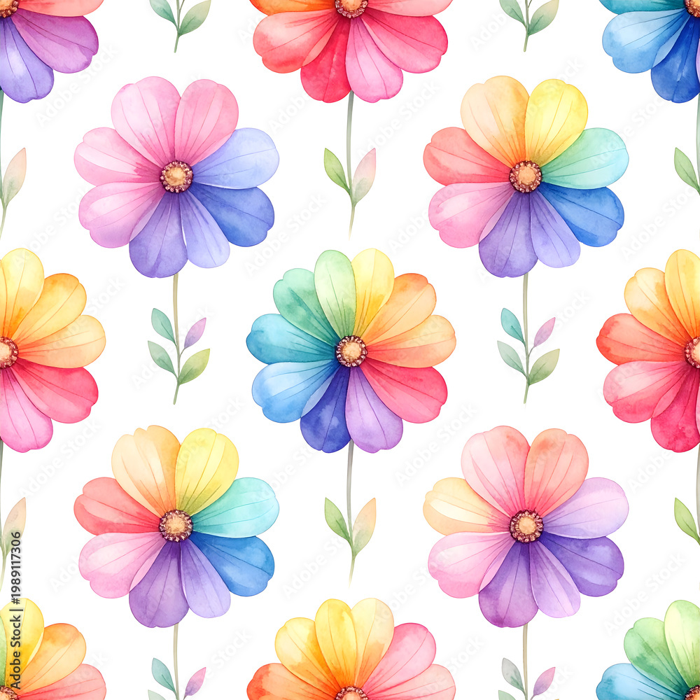 Obraz premium seamless repeating pattern of flowers in rainbow hues