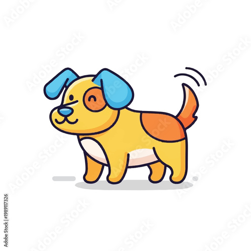 Cute cartoon dog wagging its tail happily.