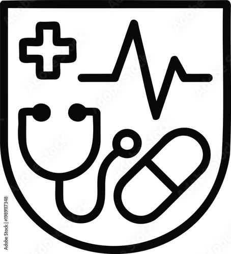 Medical health care icon with stethoscope ekg pill, stethoscope