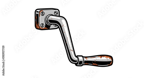 Rusty Metal Crank Handle Isolated on White Background