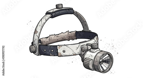 Vintage Headlamp, Miner's Lamp, Retro Lighting Device on White Background