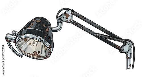 Vintage industrial desk lamp, rusty metal, adjustable arm, retro style