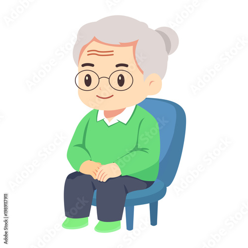 Elderly Woman Sitting Alone On Chair While Resting And Waiting In Calm Daily Life Situation