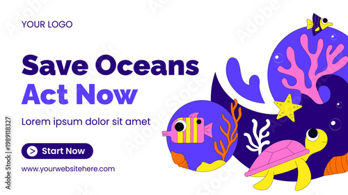 Flat Cartoon Hand Drawn Social Media Thumbnail World Ocean Day Background