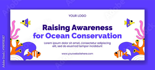 World Ocean Day Flat Cartoon Hand Drawn Social Media Cover Background