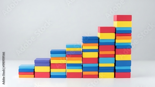 Vibrant stacked blocks forming ascending graph on white background