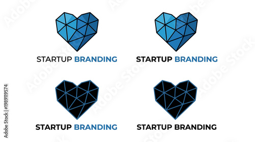 Geometric Heart Logo Template with Startup Branding Elements and Growth Arrow