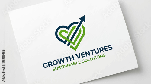 Modern business logo design symbolizing progressive growth, sustainable solutions, and strategic ventures with a distinctive heart and arrow graphic