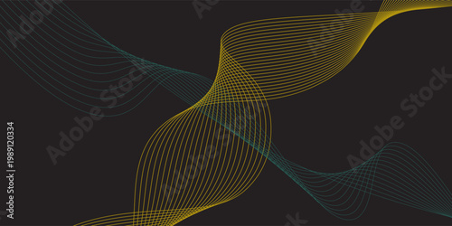 Modern multicolor wave of light is displayed on black background, Abstract wavy lines and neon glow on a black background, soundwave on a dark reflective surface.