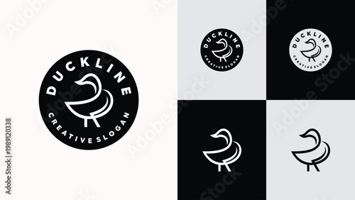 Minimalist Circle duck logo badge for water sports outdoor activities or poultry branding vector template