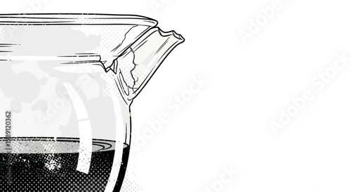 Close-up of a glass teapot with dark liquid on a white background
