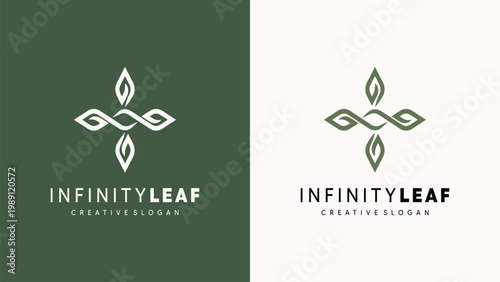 Elegant infinity leaf logo design symbolizing sustainable growth and endless nature cycle