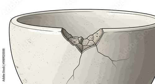 Cracked ceramic bowl, ancient artifact, fragment, history, old object