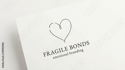 Minimalist hand-drawn heart logo symbolizing fragile bonds and emotional branding elegantly displayed on a clean white card surface