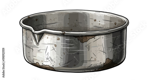 Old scratched metal pot with pouring spout