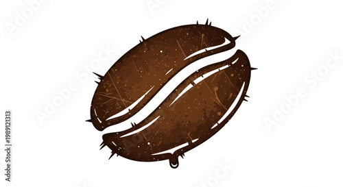 Textured coffee bean with dripping liquid and sharp edges