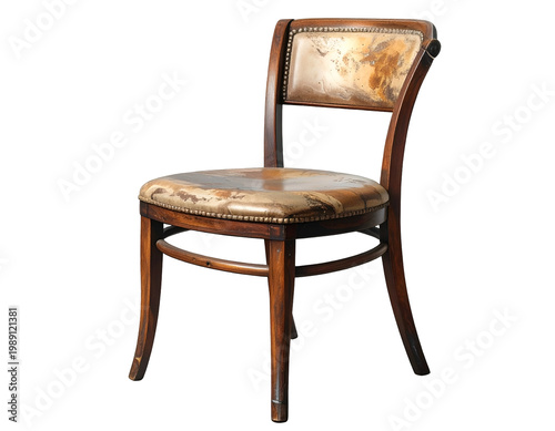 Antique wooden chair with distressed leather seat and back