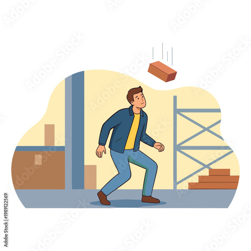 Man dodges falling brick in warehouse