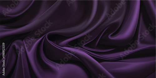 Elegant purple silk and satin fabric background featuring smooth flowing waves of luxury violet textile material with a shiny soft drapery texture for an elegant decorative backdrop