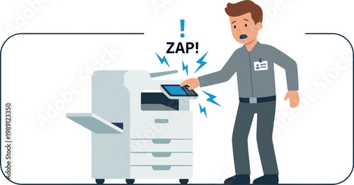 Man shocked by exploding photocopier machine in office