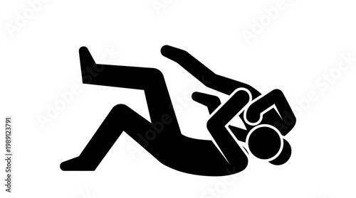 Dynamic black silhouette of a wrestler pinning their opponent to the mat, showcasing a moment of decisive victory in a grappling sport