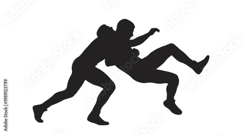 Silhouetted wrestlers grappling in a dynamic pose, illustrating the intensity of the sport