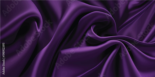 Luxurious purple silk and violet satin fabric background featuring smooth waves of shiny textile material with soft drapery for an elegant romantic backdrop