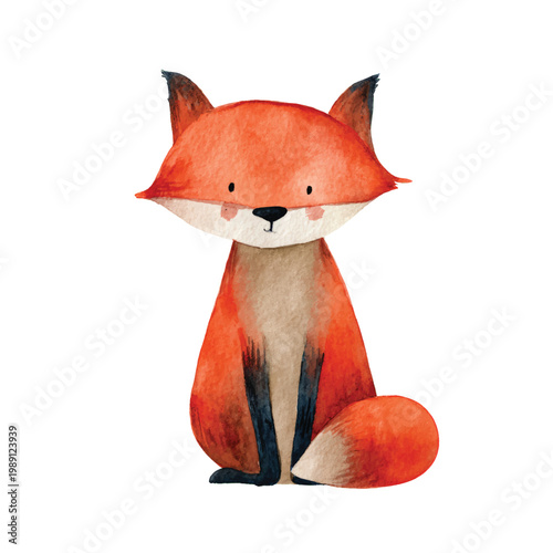 Cute Cartoon Fox Sitting Alone.