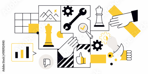 A modern illustration depicting diverse concepts like strategy problem solving and success