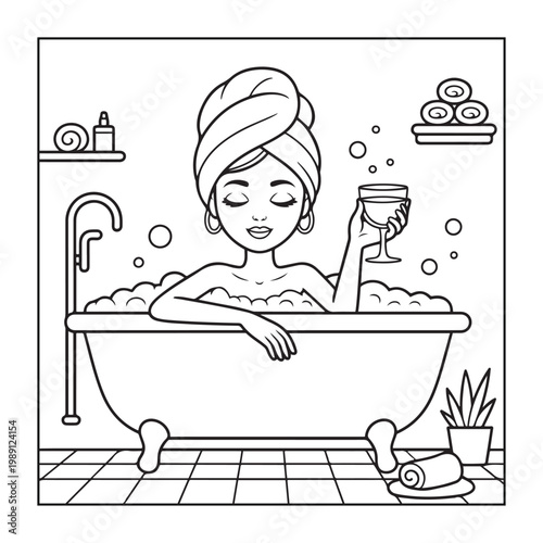Rich girl moments: Bold and easy coloring pages for adults. line art illustration.