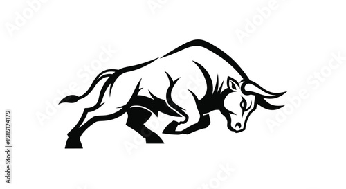 Strong charging bull illustration showing power and aggression for a professional sports team logo design concept
