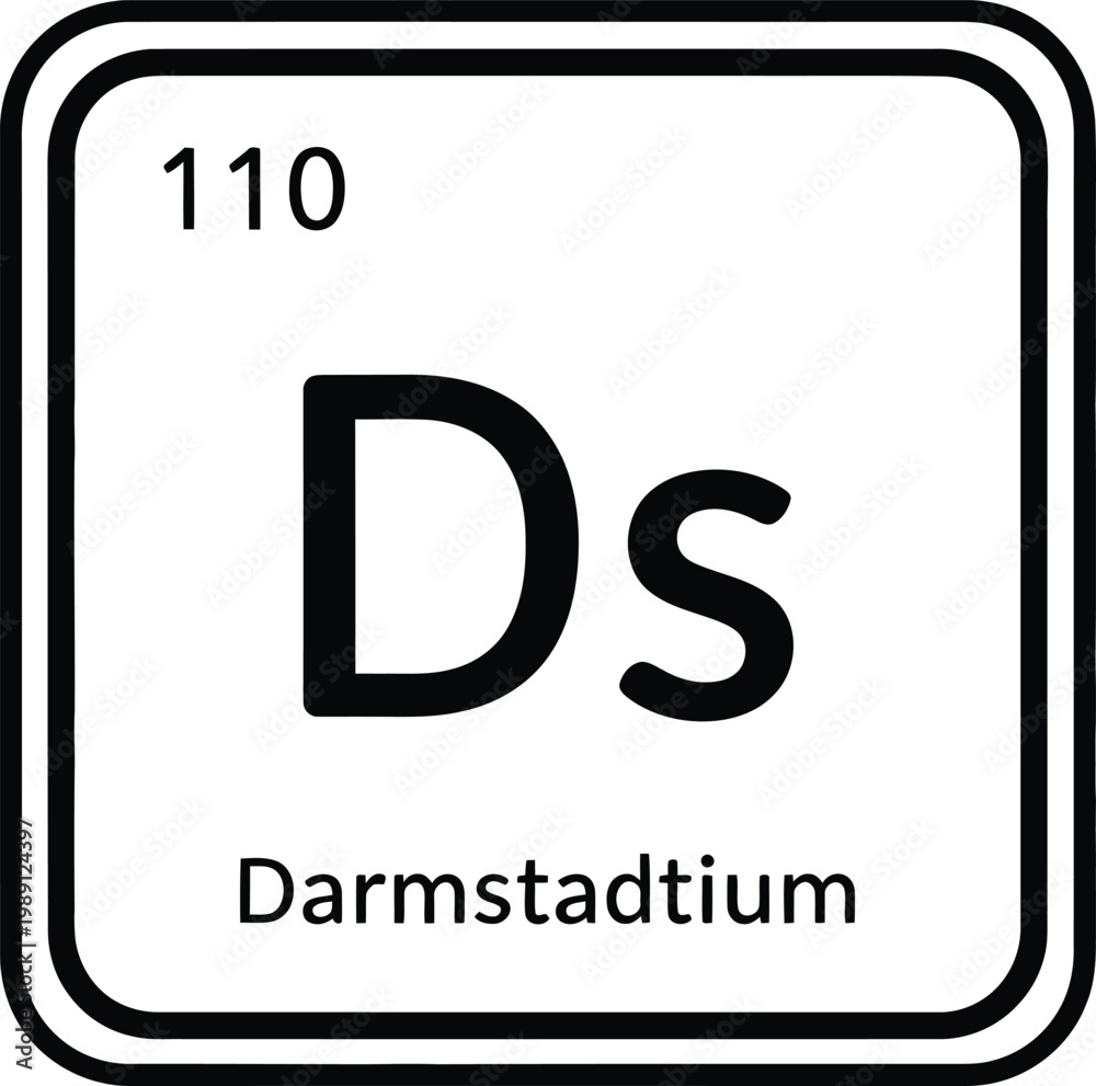 Obraz premium Darmstadtium element symbol Ds represents atomic number 110 and its name on a white background.
