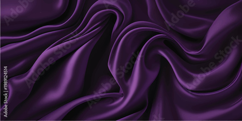 Luxurious pink and purple silk fabric background featuring smooth flowing waves of shiny violet satin textile material for an elegant soft drapery backdrop design